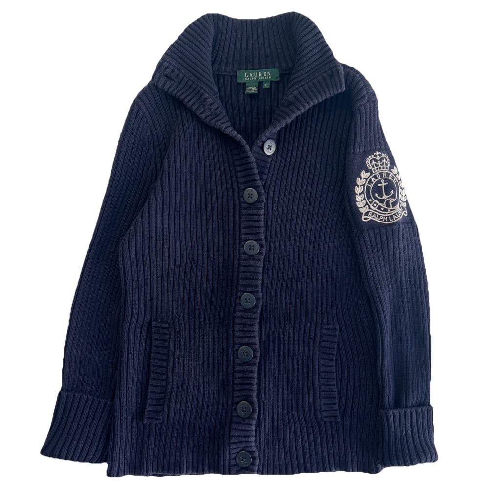 Lauren Ralph Lauren Cardigan Anchor Navy Blue Coastal 90s Y2K Luxury Women XS